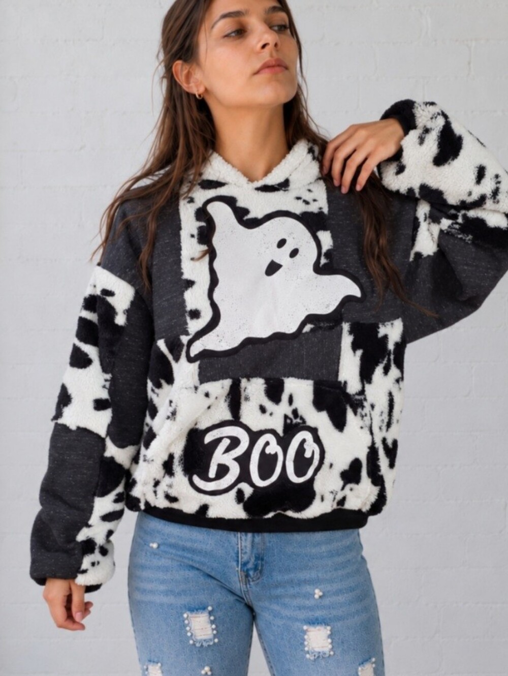 Upcycled- Boo & Moo Patchwork Hoodie (XL)